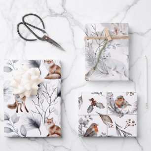Feuille De Papier Cadeau Végétation saisonnière de la faune hivernale