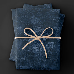 Feuille De Papier Cadeau Velvety Navy Damask Bleu foncé Grunge Baroque