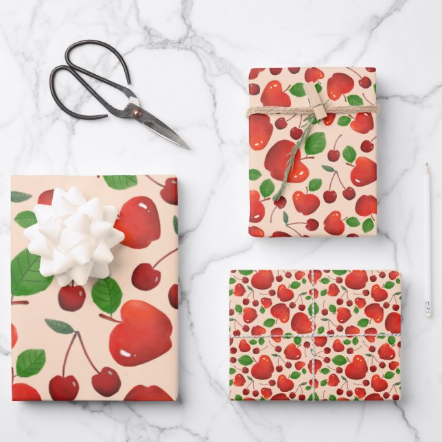 Feuille De Papier Cadeau Verger rouge rétro Motif plat (Recto)