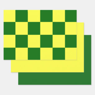 Feuille De Papier Cadeau Vérificateurs jaunes et verts