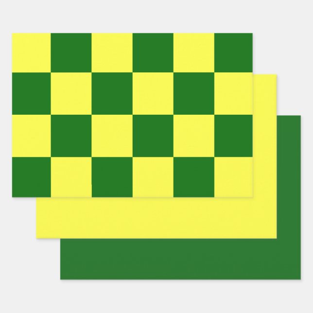 Feuille De Papier Cadeau Vérificateurs jaunes et verts (Lot)