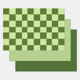 Feuille De Papier Cadeau Vérificateurs vert foncé et vert clair