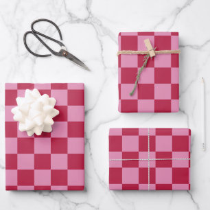 Feuille De Papier Cadeau Vérifier Motif Magenta Et Rose