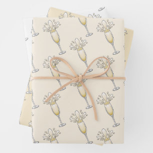 Feuille De Papier Cadeau Verre Champagne de Nouvel An