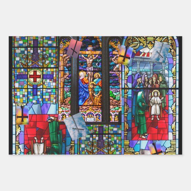 Feuille De Papier Cadeau Verre et croix de l'église (Devant)