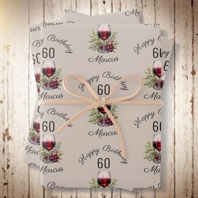 Feuille De Papier Cadeau Verre rouge Olive Aquarelle 50e anniversaire (Créateur téléchargé)