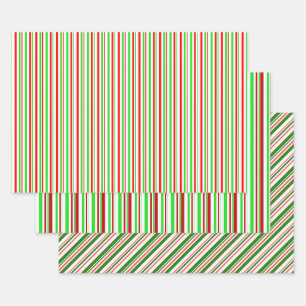 Feuille De Papier Cadeau Vert, Blanc, Rouge Style de Noël rayures