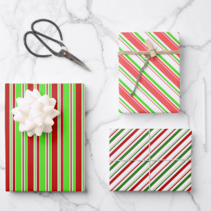 Feuille De Papier Cadeau Vert, Blanc, Rouge Style de Noël rayures
