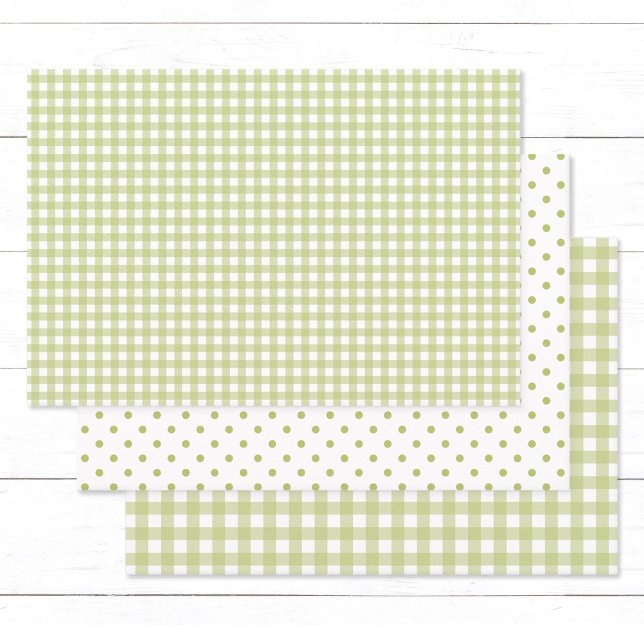 Feuille De Papier Cadeau Vert clair intemporel En vichy vérifier Pois (Modern, elegant light green gingham checks and polka dots pattern mix wrapping paper sheets.)
