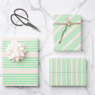 Feuille De Papier Cadeau Vert et beige cinq rayures motif
