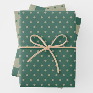 Feuille De Papier Cadeau Vert forêt et damier et motif à points de sauge