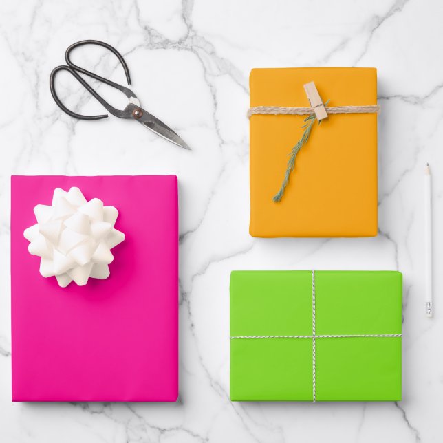 Feuille De Papier Cadeau Vert orange rose uni (Recto)