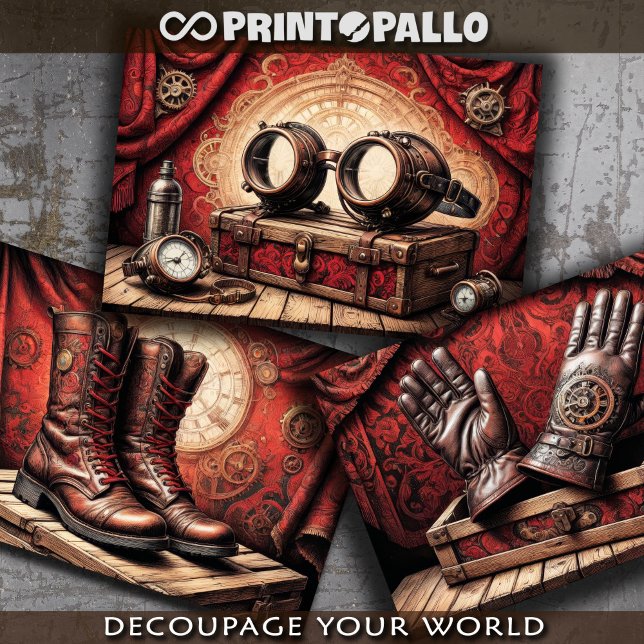 Feuille De Papier Cadeau Vêtements de Steampunk tryptic : gant, lunettes, b (Créateur téléchargé)