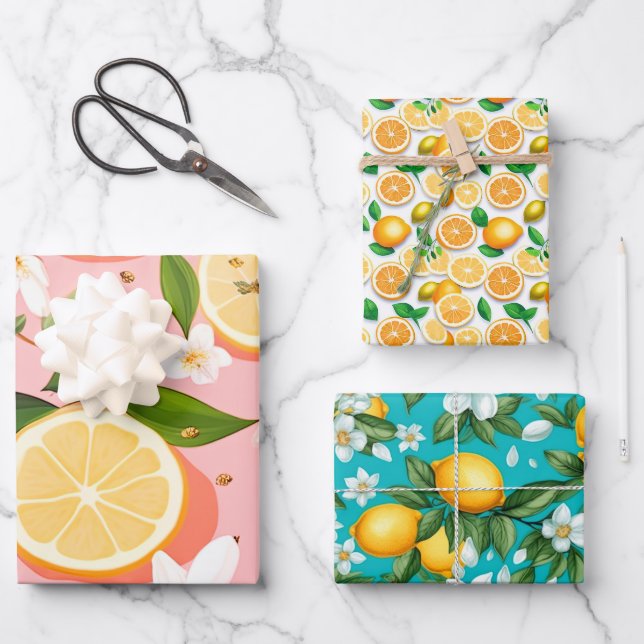 Feuille De Papier Cadeau Vibrant rétro Citrus Medley Noël (Recto)