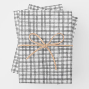 Feuille De Papier Cadeau Vichy Dessiné Moderne Mignon Gris Blanc Prépa