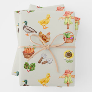 Feuille De Papier Cadeau Vie agricole - Légumes de jardin et animaux de fer
