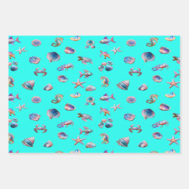 Feuille De Papier Cadeau Vie marine colorée amusant