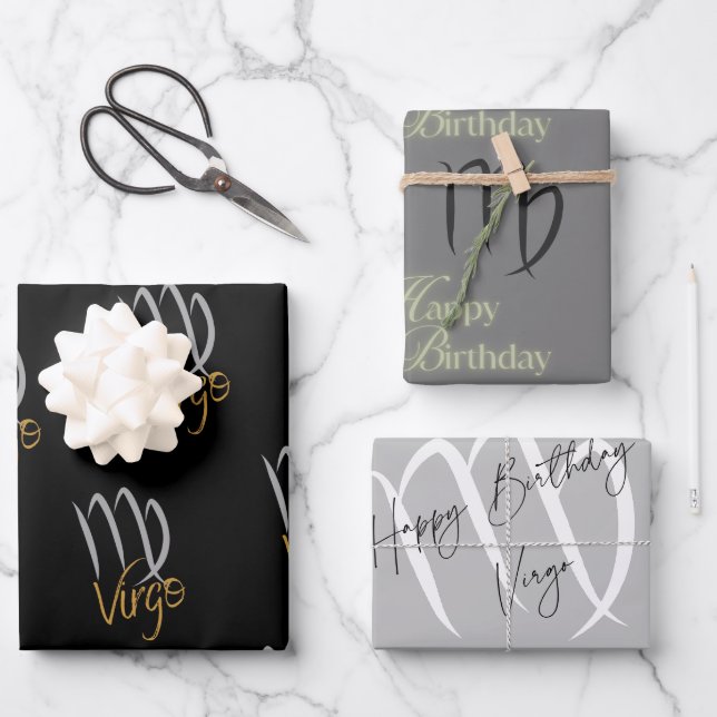 Feuille De Papier Cadeau Vierge Anniversaire gris/noir (Recto)