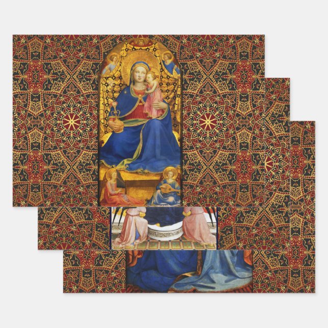 Feuille De Papier Cadeau VIERGE AVEC ENFANT ET ANGELS, SAINTS Fra Angelico (Lot)