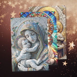Feuille De Papier Cadeau Vierge Marie et bébé Jésus   Noël mosaïque