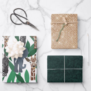 Feuille De Papier Cadeau Vierge Zebra Elephant Giraffe Safari Animals