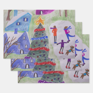 Feuille De Papier Cadeau Village de Noël