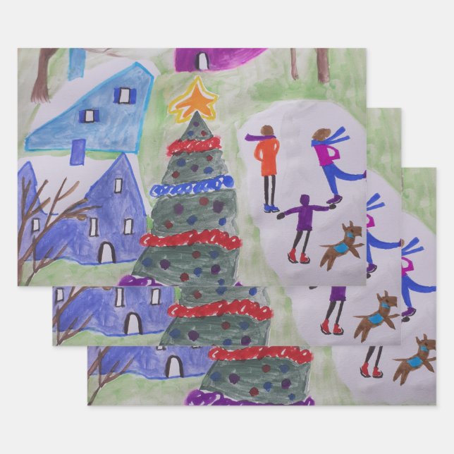 Feuille De Papier Cadeau Village de Noël (Lot)