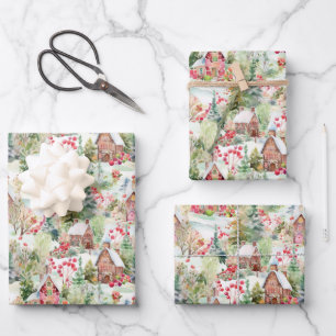 Feuille De Papier Cadeau Village de Noël fantastique