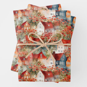 FEUILLE DE PAPIER CADEAU VILLE ET MAISONS DE BLANC CADEAU