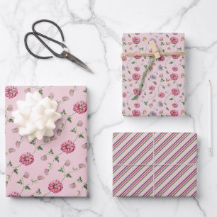 Feuille De Papier Cadeau Vin floral rose et violet