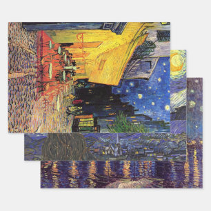 Feuille De Papier Cadeau Vincent van Gogh 3 différentes Starry Night Scenes