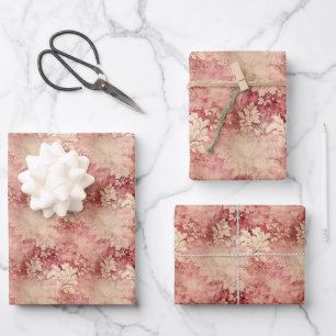 Feuille De Papier Cadeau Vintage aquarelle bordeaux et or damassé