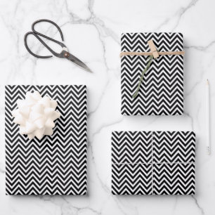 Feuille De Papier Cadeau Vintage Chevron noir et blanc