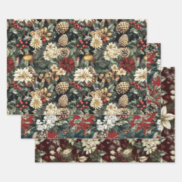 Feuille De Papier Cadeau Vintage Christmas Florals