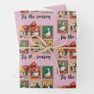Feuille De Papier Cadeau Vintage Christmas Goose Retro Tis Season