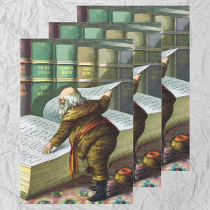 Feuille De Papier Cadeau Vintage Christmas, Père Noël Naughty Nice Liste