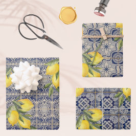 Feuille De Papier Cadeau Vintage Citron bleu Portugais Carrelage Méditerran
