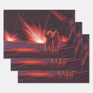 Feuille De Papier Cadeau Vintage de science-fiction Alien Red Planet Explos