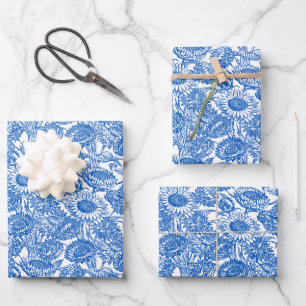 Feuille De Papier Cadeau Vintage Elegant Sunflower Blue