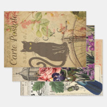 Vintage Éphemera Français  Collage Découpage Trois