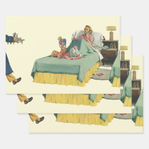 Feuille De Papier Cadeau Vintage Family Serving Mom Petit déjeuner en Bed