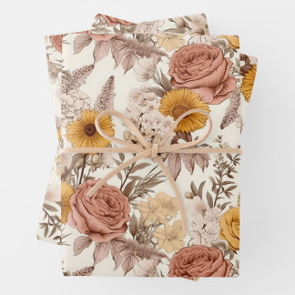 Feuille De Papier Cadeau Vintage Floral Antique Peach Pink Boho Fleur sauva