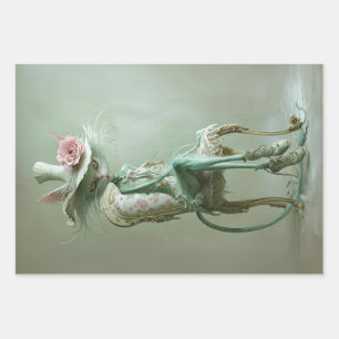 Feuille De Papier Cadeau Vintage Gatsby Chats Sage Découpage vert