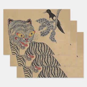 Feuille De Papier Cadeau Vintage Korea Minhwa Tiger Scroll