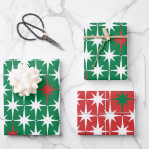 Feuille De Papier Cadeau Vintage les années 50 Retro Star de Noël Motif Ver