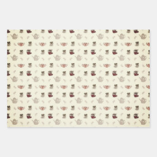 Feuille De Papier Cadeau Vintage look cottage coeur thé temps emballage pap