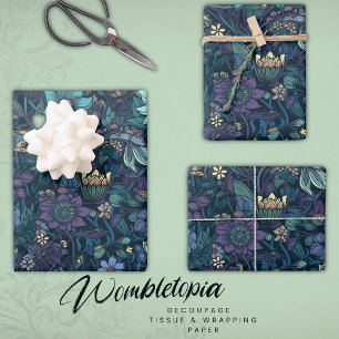Feuille De Papier Cadeau Vintage Midnight Garden Blue Floral Decoupage