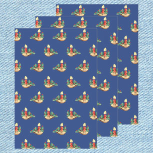 Feuille De Papier Cadeau Vintage Motif de Noël, bougies et Holly