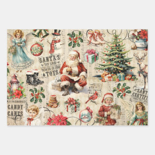 Feuille De Papier Cadeau Vintage Noël Collage Découpage