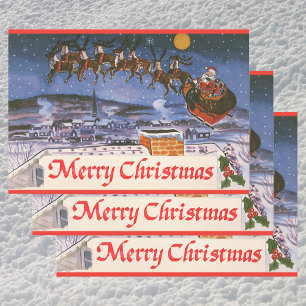 Feuille De Papier Cadeau Vintage Noël Le Père Noël Volant Son Sommeil